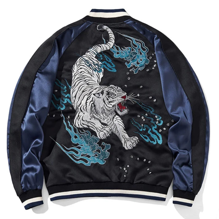Azure Roar Tiger Sukajan Souvenir Bomber Jacket