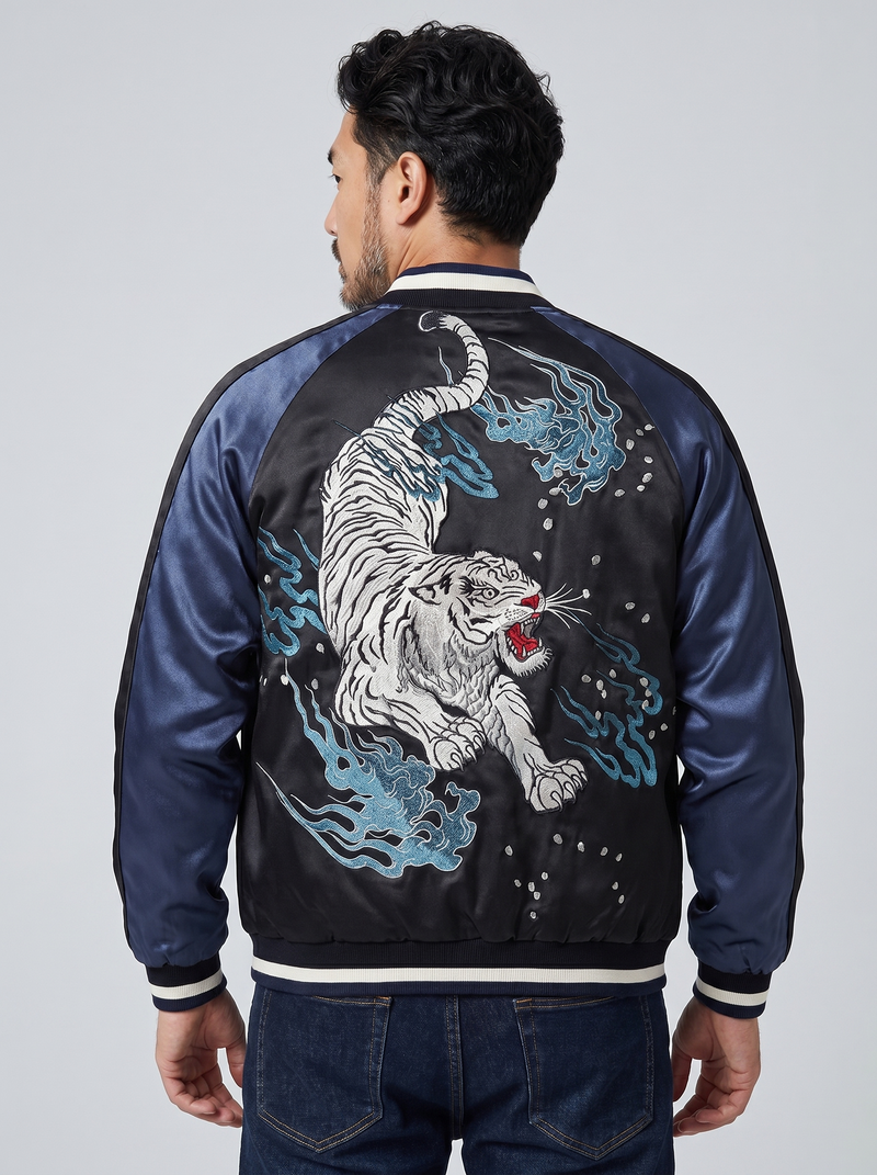 Azure Roar Tiger Sukajan Souvenir Bomber Jacket