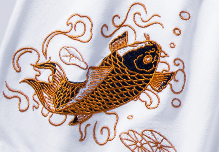 Golden Koi Embroidered T-Shirt
