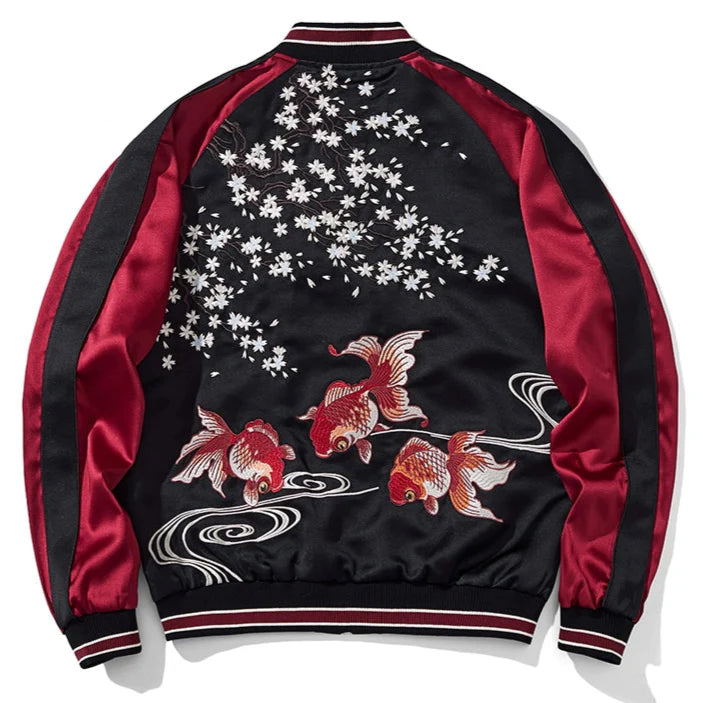 Twin Koi Sakura Sukajan Souvenir Bomber Jacket